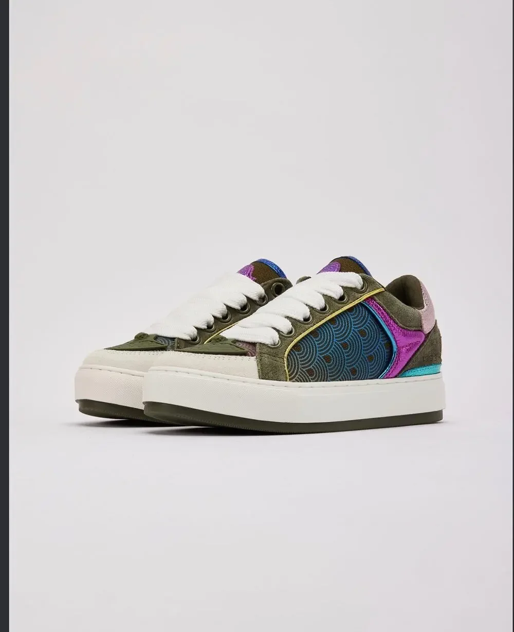 Kurt Geiger London Mini Southbank Tag Sneakers Kids Size 1 Rainbow Suede Leather